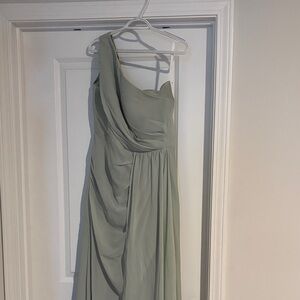 One-Shoulder Sage Green Evening Dress
